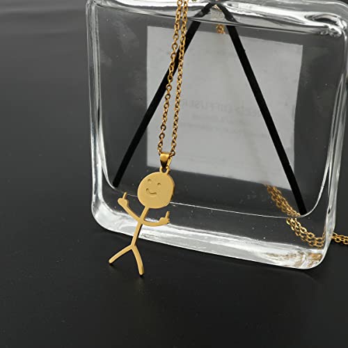Stainless Steel Funny Doodle Necklace - Personalized Smiley Middle Finger Pendant Necklace, Unique Handmade Necklace Long Distance Friendship Jewelry Gift For Men Women (Gold) #TOP4