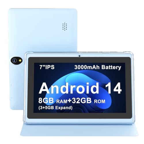 Image of 7 Inch Android 14 Tablet with Waterproof Case(Blue)