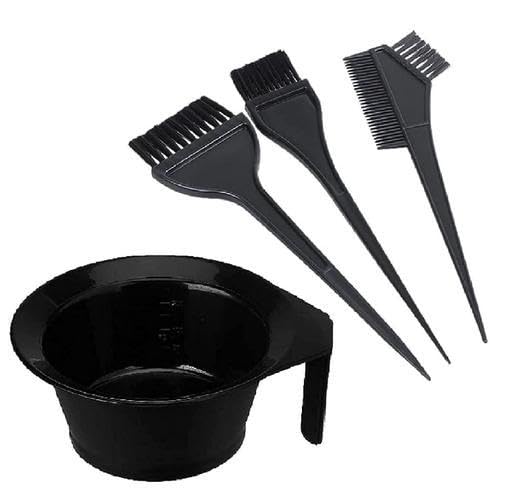 4Pcs Professional Use Hair Coloring Dyeing Kit Brush with Bowl,Double Ended Extra Applicator Brushes, Reusablee, Easy to Clean Tools for Salon Stylee Hair Colorr at Home..