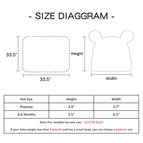 Pesaat Baby Swaddle Hat Set Bear Ears Boys Girls Beanie Newborn Baby Receiving Blanket Autumn Winter (Black(Hat+Swaddle), 0-6 Months) #TOP5