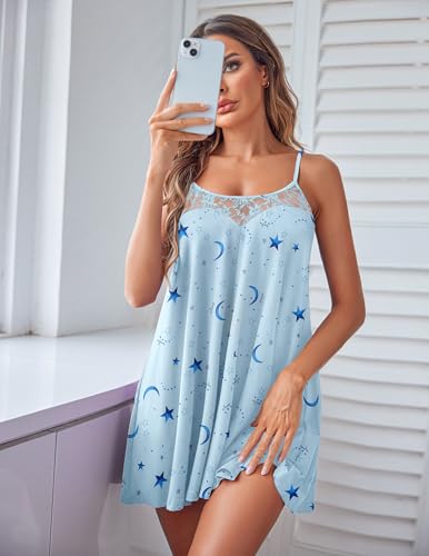 Image of Ekouaer Sexy Night Gowns Lace Nightgowns for Women Sleeveless Sleepwear Babydoll Nighty Plus Size Night Dress