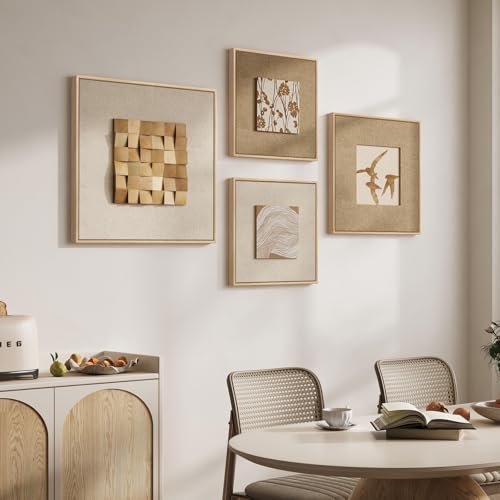 Large Framed 3D Textured Wood Wall Art 4 for Living Room, Neutral Set of 4 - Image 4