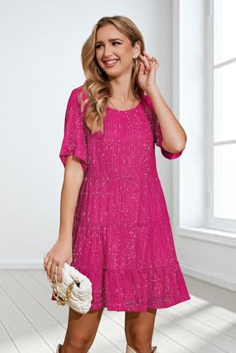 Image of MAYSTEPPE Sparkly Glitter Dress, Sequin Babydoll Summer Dress Short Flowy Tiered Tunic Dress for Women Party Club Night