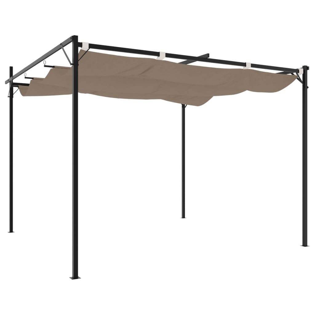 Pergola con tetto scorrevole, tortora, 295 x 292 x 230 cm, gazebo da giardino con robusto telaio in acciaio e alluminio, dispenser di ombra flessibile per terrazza, giardino e esterni