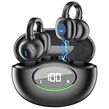 KESIEME Open Ear Clip Headphones,Wireless Bluetooth 5.3 Open Ear Bone Conduction Earbuds,LED Display Charging Case Built-in Mic,Painless Wearing Earring Earphone,for Running Workout