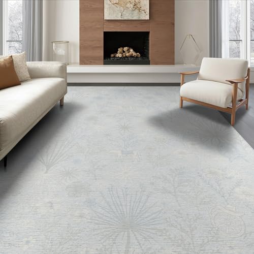 ODIKA 6'x9' Washable Flatwoven Rug, Grey Cottagecore Floral Stain Resistant Large Carpet for Dining Room, Under Table, Office, Non-Slip Chair-Friendly Floor Mat | Ref:2017079
