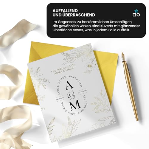 Netuno 25 Briefumschläge Perlmutt-Gold DIN C5 162x 229 mm 120g Aster Metallic Cherish goldene Briefumschläge elegant groß metallisch-glänzend Briefhüllen gold für Einladungen Gruß-Karten