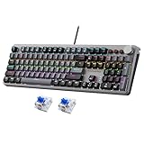 Mechanical Gaming Keyboard, RGB Backlit 104 Keys Full Size Keyboard with Multimedia Knob, Double Shot Keycaps, Full Anti-Ghosting, Blue Switch Wired Computer Keyboard for Windows PC Mac Xbox Gamer
