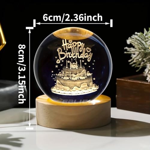 Image of 3D Happy Birthday Crystal Ball Night Lamp, Solar System Happy Birthday Crystal Ball Night Light, USB Table Colorful Led Wooden Crystel Ball for Home, Office, Birthday Gift (Happy Birthday)