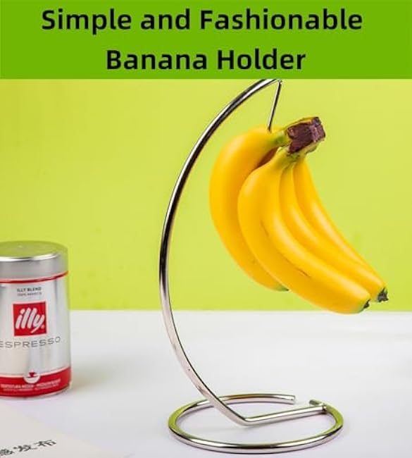 Modern Banana Holder with Sturdy Base - Silver Countertop Fruit Hanger for Kitchen Storage, Extends Freshness & Prevents Bruising