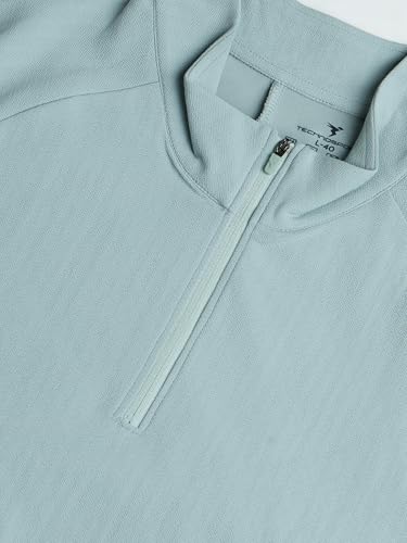 Image of TECHNOSPORT Men's Solid Full Sleeve T-Shirt ELASTOPLUS Quick Dry Slim Fit Mock Neck Sports Tee for Training Layering Casual Wear UPF50+ Anti Odour