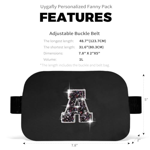 Image of Uygafly Graduation Gifts for Teens Kids Daughter Sister Her - Birthday Gifts for 3 4 5 6 7 8 9 10 11 12 13 Year Old Girls,Fanny Pack Crossbody Bag Belt Bag Cute Trendy Stuff | Black,Initial A
