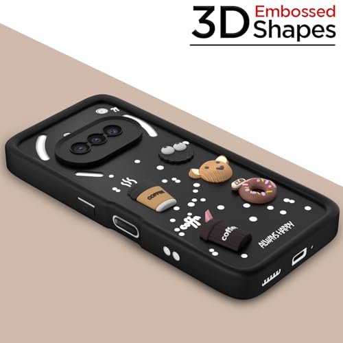 Image of Pikkme Back Cover for Nothing Phone 3a 5G | Cute Fun Cartoon 3D Bear Silicone Full Body Protection Bumper Case (Black)