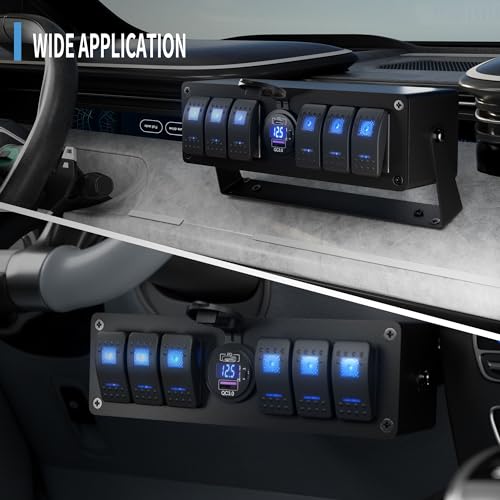 Image of Joinfworld 6 Gang Rocker Switch Box Waterproof 12V SPST ON /Off lED Light Bar Switch Panel with Dual USB Outlet PD3.0 & QC3.0 Car USB Port for Boat Marine Automotive Car Truck RV UTV