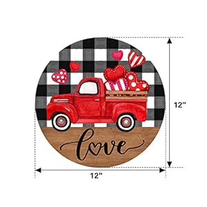 Deroro Happy Valentines Day Love Sign Front Door Decor, Farmhouse Red Truck Hearts Wood Door Hanger, Black White Buffalo Plaid Wooden Wreath Pediment Plaque Outdoor Indoor Wall Hanging Decorations Deroro Happy Valentines Day Love Sign Front Door Decor Farmhouse Red Truck Hearts Wood Door Hanger Black White Buffalo Plaid Wooden Wreath Pediment Plaque Outdoor Indoor Wall Hanging Decorations