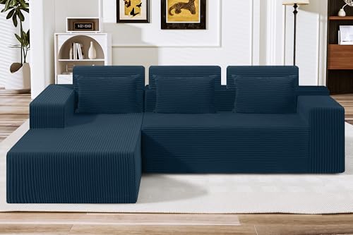 Image of HABUTWAY Sectional Couches for Living Room,No Assembly L Shaped Couch 105 inch Modular Sectional Sofa Couch with Deep Seat,Cloud Couches Furniture Sets for Apartment,Corduroy (Blue, Left Facing)