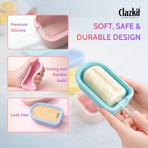 Image of Clazkit Silicone Popsicle Mould Set 4PCS | BPA-Free Reusable Ice Cream & Kulfi Maker | Easy Release Ice Pop Molds for Kids & Adults | DIY Frozen Dessert Maker for Juice, Yogurt & Chocolate