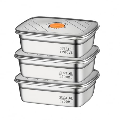 Image of STARKENDY (3PCS -1200ml Stainless Steel Food Storage Containers | 316 Food Grade Fridge storage container Leakproof Kitchen Organizer | Freshness Locking, Microwavable & Freezer Safe
