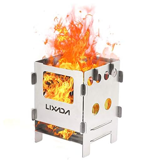 Lixada Portable Stainless Steel Lightweight Folding Wood Stove Pocket Stove for Camping Cooking Picnic Backpacking OutdoorlI (Model 1)