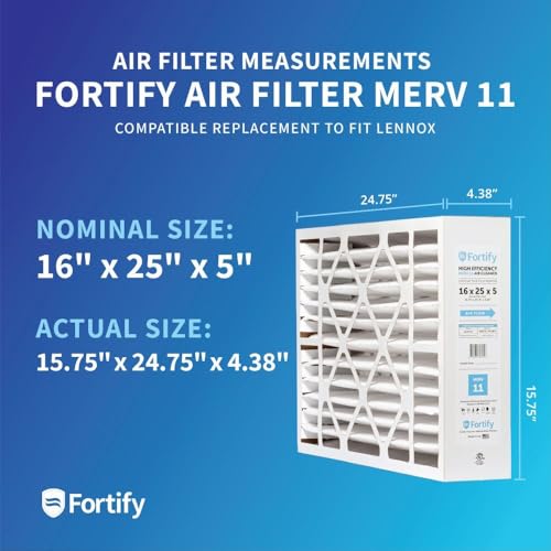 Image of Fortify 16x25x5 MERV 11 Replacement for Lennox X6670, HCF16-11 HVAC Furnace Filter. (2-Pack) Actual Size: 15.75 x 24.75 x 4.38