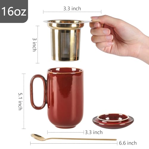 Taza de cerámica con infusor y tapa 16 oz rojo miniatura 3