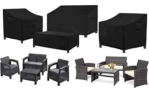 SIRUITON Funda para Muebles de Patio 4 Piezas Exterior Terraza Patio Jardín Juego Impermeable para Terraza Juego de Muebles para Césped Cubierta Negra Cover