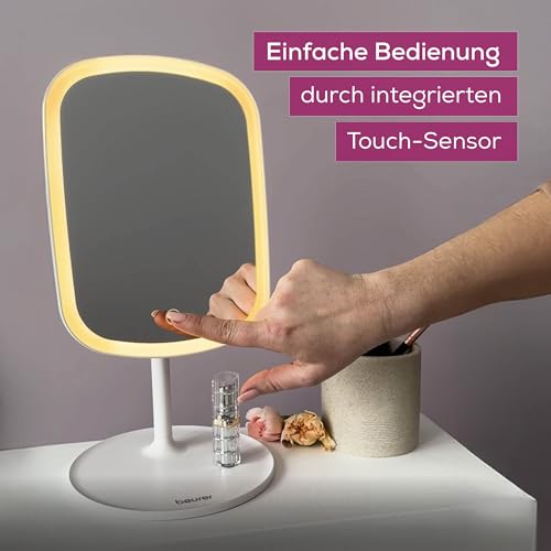 beurer BS 47 Kosmetikspiegel, Schminkspiegel mit Beleuchtung in 3 Lichtfarben, mit Magnethalterung, 360grad drehbar, abnehmbare Spiegelfläche, praktischer Badspiegel mit Ablagefläche, wiederaufladbar