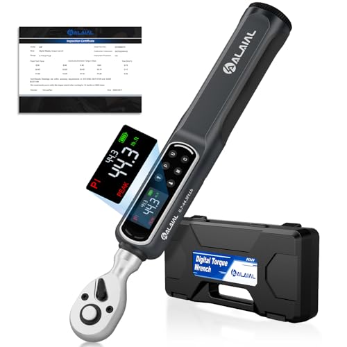 ALAIAL 3/8 Drive Digital Torque Wrench, 0.7-44.3 Ft.Lb/1-60 Nm Dual Direction Rachet Wrench with Vibration, Buzzer and LED Alert, Electronic Torque Wrench for Bike Motorcycle Car Repair