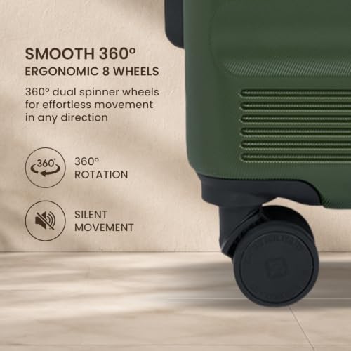 Image of SWISS MILITARY Pascal Hard Trolley Luggage Set of 2 (Medium 68cm + Large 79cm) PC Suitcases Anti-Theft Zippers with 3-Dial Combination Lock, 360 Spinner Wheel, Wet Pocket & Aluminium Handle Olive
