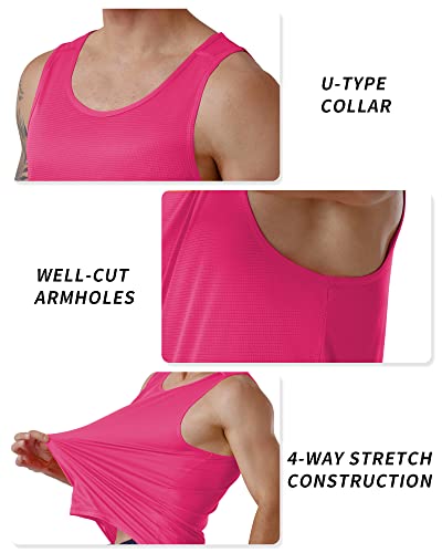 Cqc Men's Sleeveless Shirts Gym Workout Running Quick Dry Tank Top Beach Swim Muscle Athletic Shirt Neon Pink M #TOP4