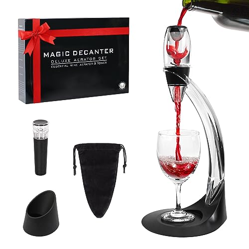 Todeco - Decanteur Aérateur à Vin, Décanteur pour Vin Rouge - Boîte: Boite Cadeau - Matériau: Acrylique - Classique, avec Support