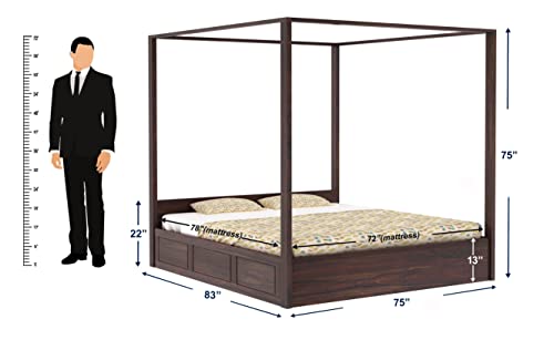 Image of Solid Sheesham Wood Queen Size Poster Bed Hydraulic Storage for Bed Room Living Room Home Wooden Double Bed Palang Solid Wood Bedroom Furniture for Hotel (Walnut Finish)