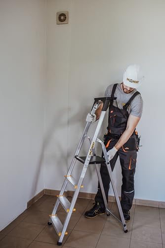 DRABEST Leiter PRO Serie Klapptrittleiter 4 Stufen Trittleiter Stehleiter Alu Haushaltsleiter Rutschsichere Stufenleiter Belastbar bis 150 kg