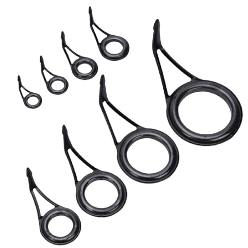 JTKREW 8 Piece Black Stainless Steel Rod Tip Repair Kit with Ceramic Guide Rings for Freshwater and Saltwater Fishing Rods, Ideal Replacement Parts Kit for Damaged Rod Tips