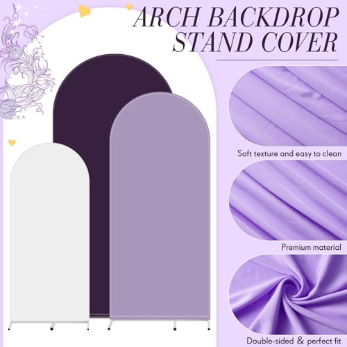 Image of Vitalcozy Set of 3 Arch Covers 6ft, 6.5ft, 7.2ft White Purple Series Spandex