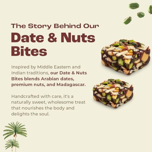 Image of 7 BAZAARI Date & Nut Bites - Dates Sweet with Pistachios, Cashews, Almonds, Honey & Pure Ghee Healthy Dry Fruit Barfi No Added Sugar, Gluten-Free Snack, Natural Energy Bites 10pcs-15g each Pack of 4