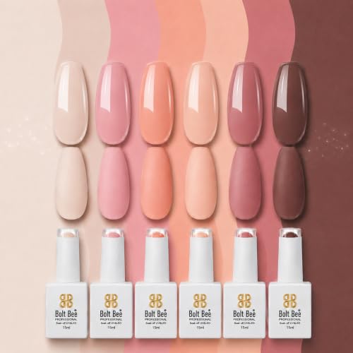 Image of Bolt Bee Gel Polish Kit Gel Polish Set,6 Colors Light Soft Sakura White Nude Spring Soak Off Nail Art Design Manicure Kit at Home (14)