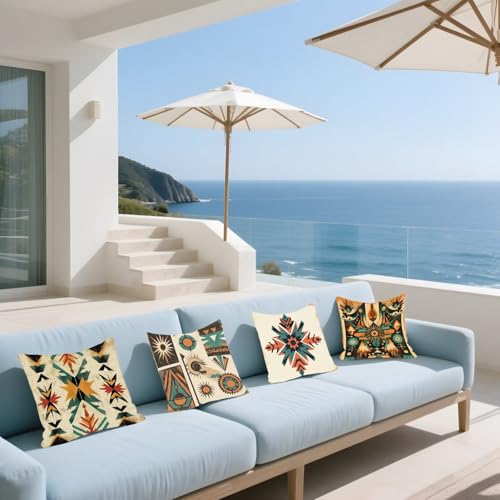 Housse coussin 50x50cm rétro bohême (set de 4) en tissu super doux