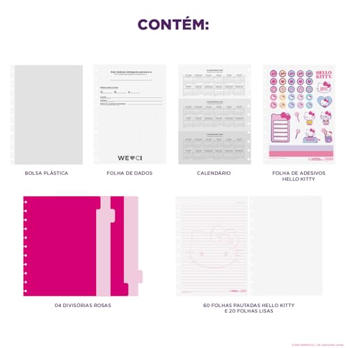 Caderno Inteligente, Médio, Hello Kitty, 172x231 mm, 80 Folhas decoradas