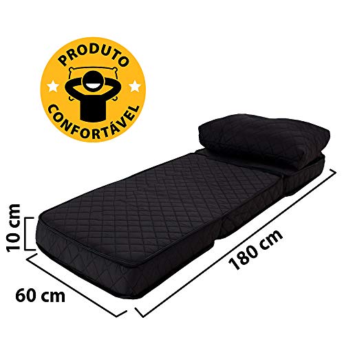 PUFF MULTIUSO BORDADO MATELASSE +TRAVESSEIRO SOLTEIRO PRETO
