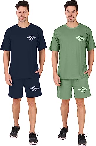 Image of London Hills Shorts Pant for Men Cotton Blend with Side Pockets | Shorts for Men | Half Pant for Man | Shorts' for Mens Stylish | Gym Short's for Man Workout | Boxer Shor'ts for Man's | Green, Navy