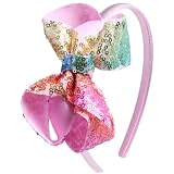 Zolyco Sparkle Glitter Sequin Bow Headband for Children Girls- Boutique Style Hair Accessory with Bow Ribbon - 1 Piece (Rainbow)