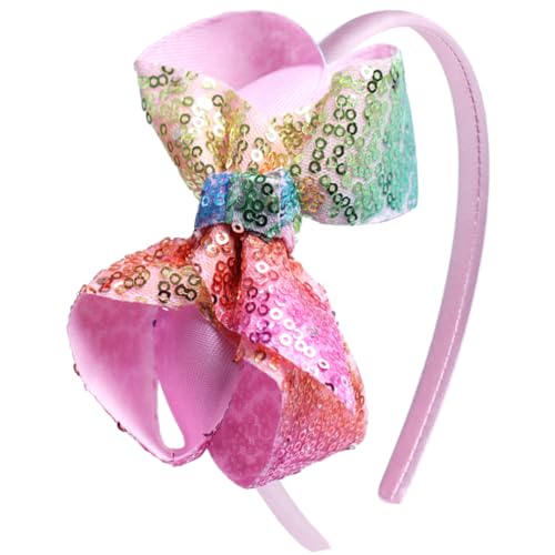 Zolyco Sparkle Glitter Sequin Bow Headband for Children Girls- Boutique Style Hair Accessory with Bow Ribbon - 1 Piece (Rainbow)