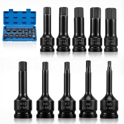 Zllzpzd 10 Pièces Douille a Choc 1/2 Douilles Torx,H5, H6, H7, H8, H10,H12, H14, H16,H17, H19,Jeu de Douilles à Impact à HEX Coffret Douille a Choc Jeu de...