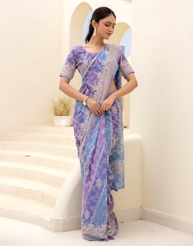 Image of SIRIL Women's Cotton Printed Weaving Saree With Unstitched Blouse Piece