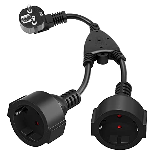 QLOUNI 2 Enchufes Alargador, Extension Electrica con 2 Enchufes Schuko 16A/250V/3680W 2 En 1 Cable Alargador de Corriente Alargo Enchufe Extension Cord de 2 vías IP44 para Hogar, Oficina, Viaje