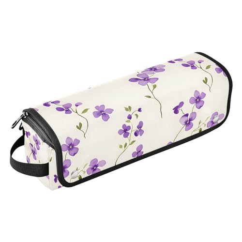 Bolso de Viaje para Herramientas de Cabello Floral Morado con Tapete Resistene al Calor (Desmontable), Bolsa 2 en 1 para Almacenaje de Planchas y Rizador miniatura 2