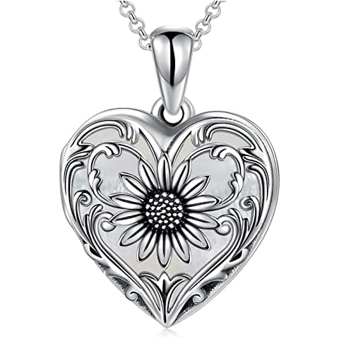 SOULMEET Mother of Pearl Shell Sunflower Heart Locket Necklace Cover