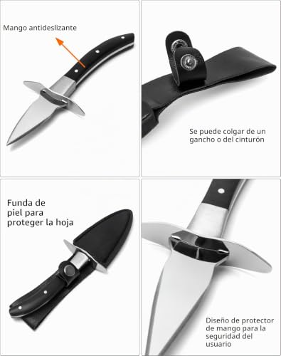 Miniatura 3 de Qwork 2 Piezas Cuchillo Para Ostras, Cuchillo Para Ostras Con Funda De Cuero, Hoja De Acero Inoxidable Con Mango De Madera De Alta Calidad