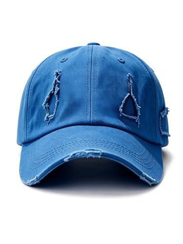 Image of Unisex Ripped Distressed Denim Ring Baseball Cap Hip Hop Vintage Dad Hat Adjustable